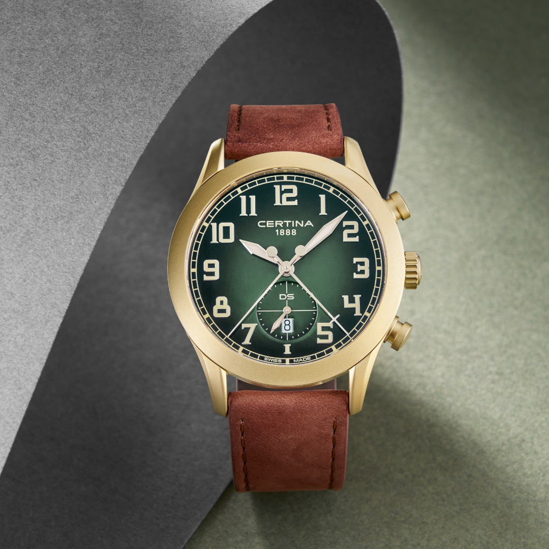 Zegarek Certina DS Pilot 43mm męski C024.617.36.092.00 z tarczą w kolorze zielonym